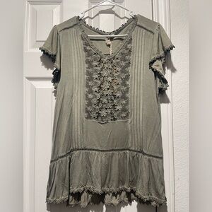 Lace Trim Olive Green Top